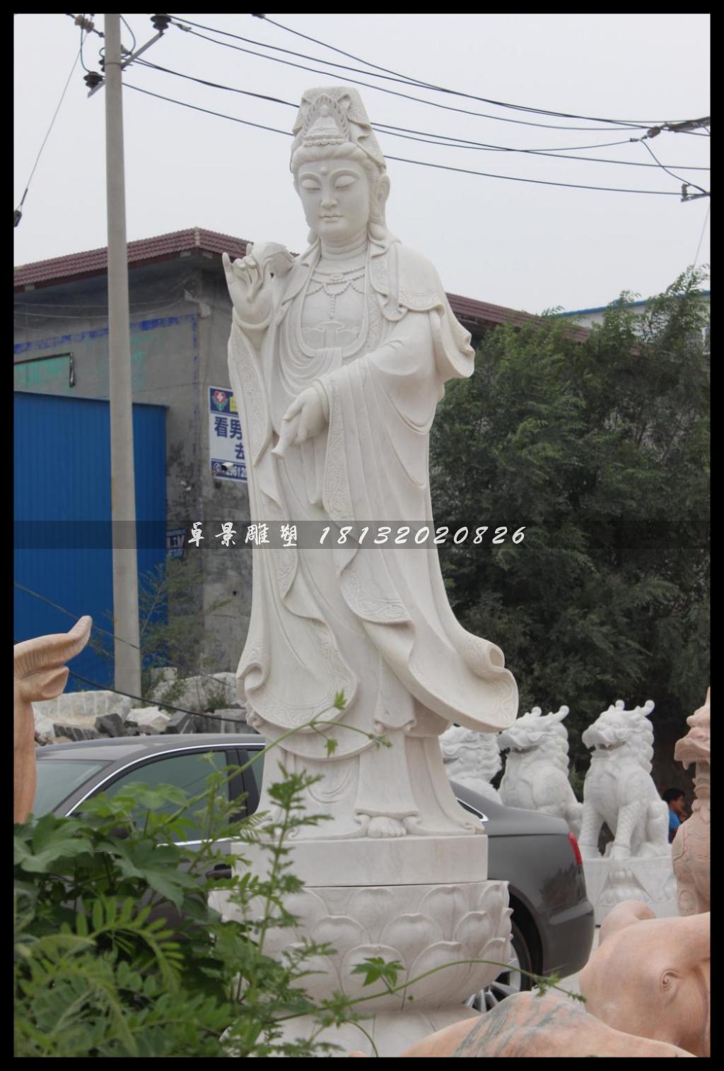 觀音菩薩石雕，漢白玉觀音菩薩雕塑