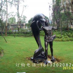 人與海豚銅雕，和諧銅雕，公園景觀雕塑