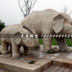 母子象石雕，公園動(dòng)物石雕