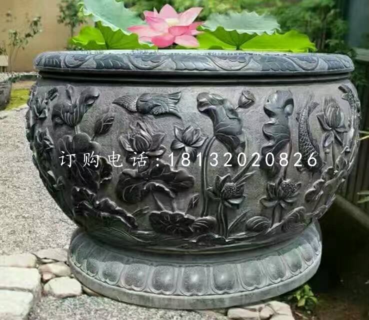 石水缸，荷花魚(yú)浮雕水缸