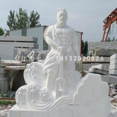 大禹治水石雕，漢白玉古代人物石雕