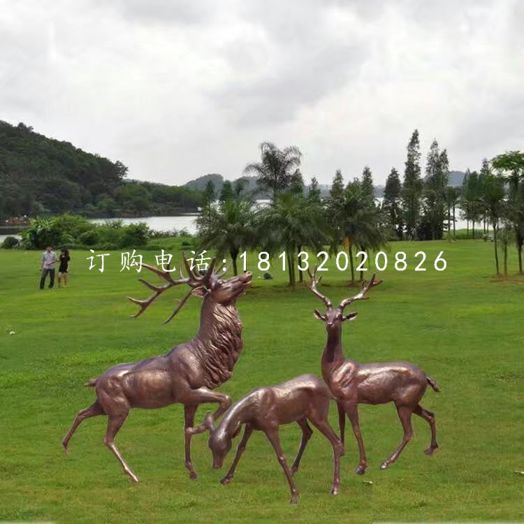 玻璃鋼仿銅馴鹿雕塑，公園動物雕塑