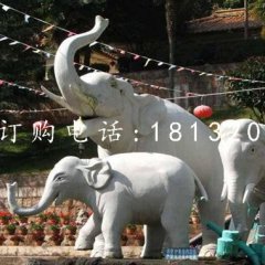 大象一家雕塑，石雕動物