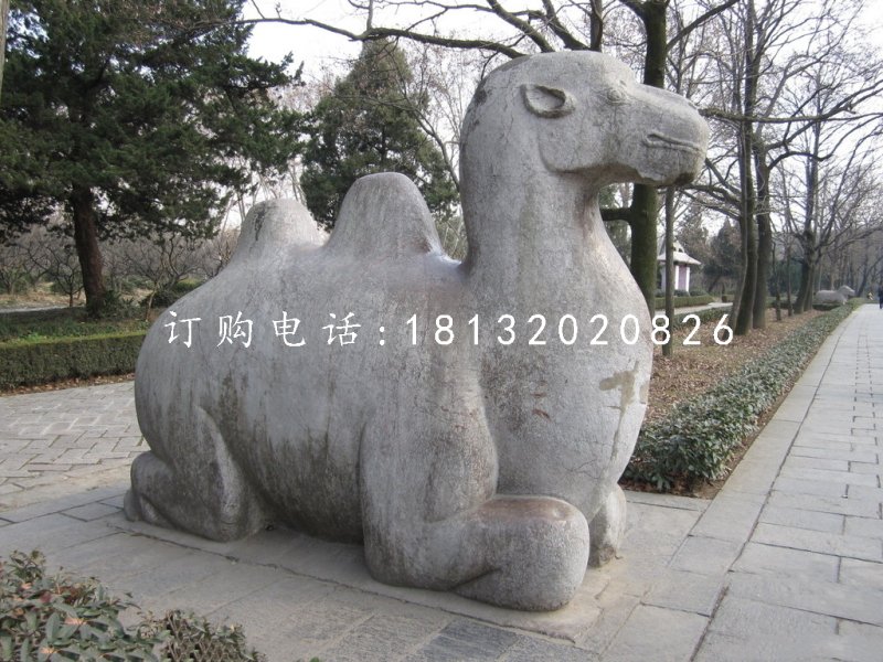 臥著的駱駝雕塑，公園動物石雕