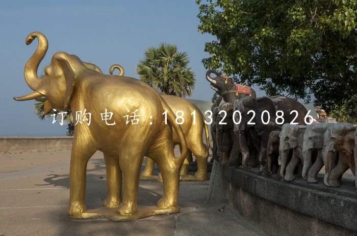 玻璃鋼金色大象，廣場動物雕塑