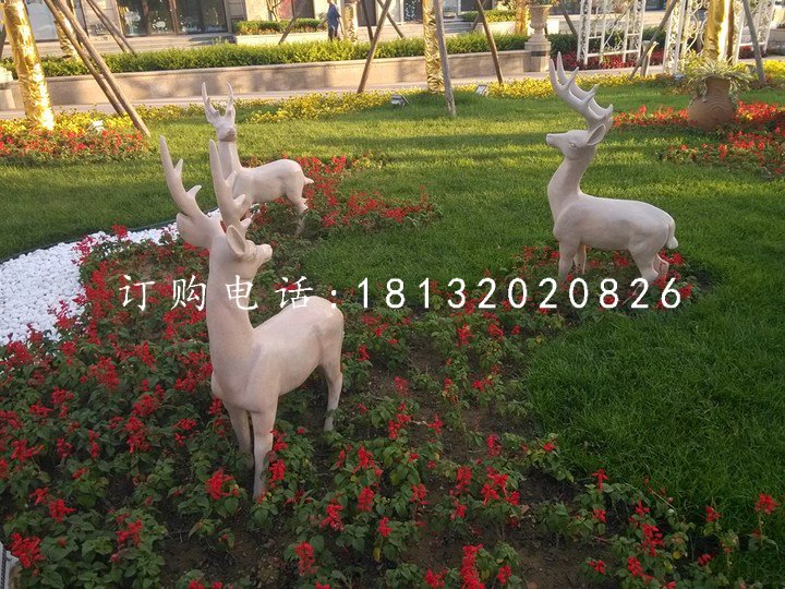 公園小鹿石雕，動物雕塑