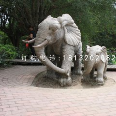 母子大象雕塑，公園石雕動物