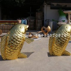 金色鯉魚雕塑，玻璃鋼仿真動物