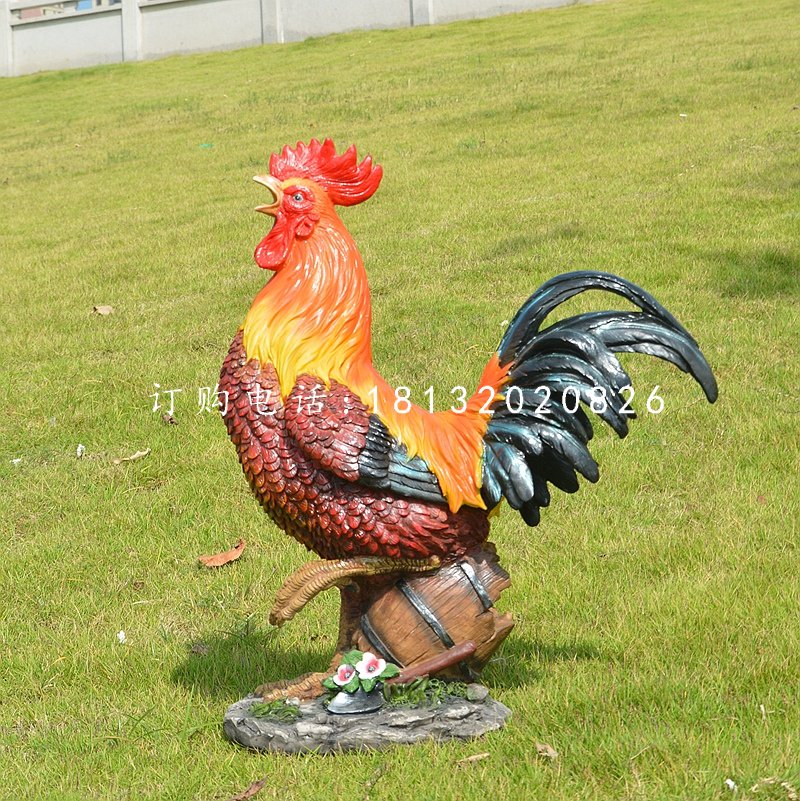 玻璃鋼彩繪仿真公雞，動物雕塑，公園景觀雕塑