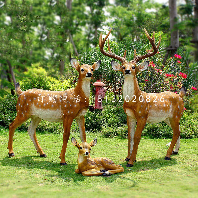 仿真梅花鹿雕塑，玻璃鋼仿真動物，公園動物雕塑 (6)