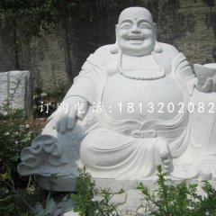 漢白玉拿元寶的彌勒佛，寺廟佛像石雕