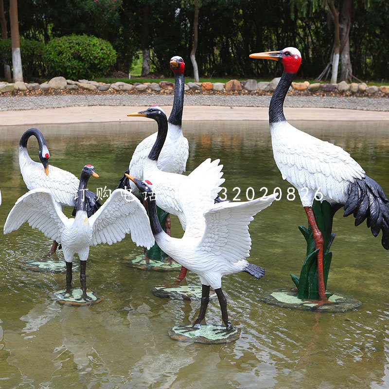 玻璃鋼仿真仙鶴，動物雕塑，公園景觀雕塑 (4).jpg