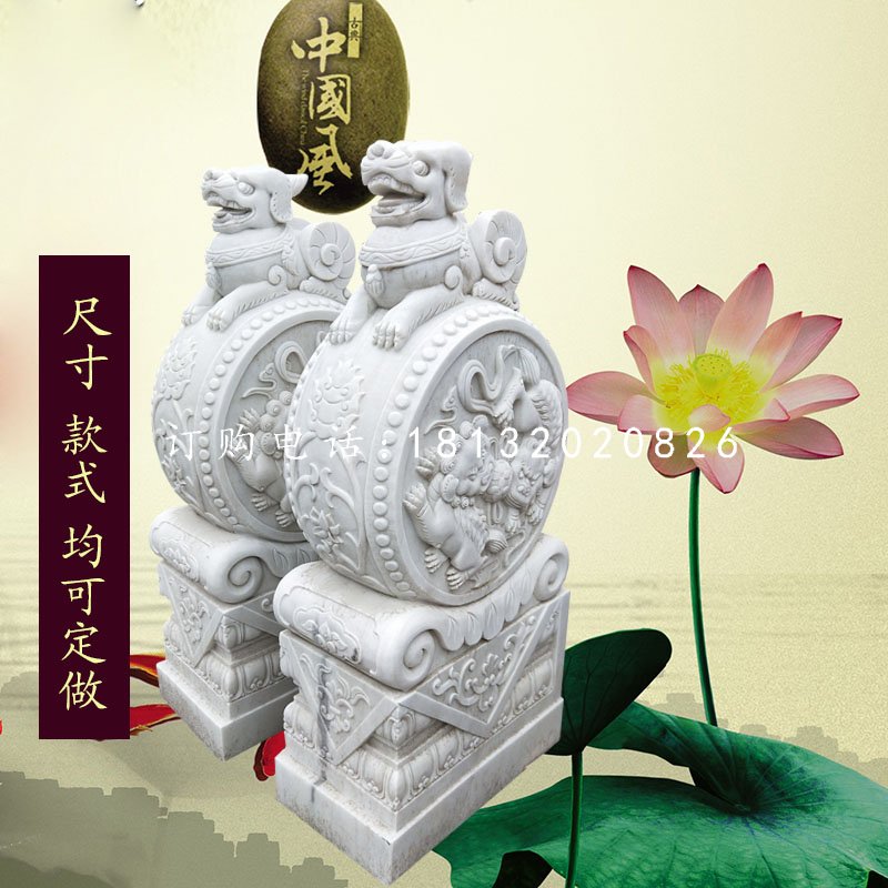 抱鼓石雕塑，漢白玉貔貅門墩.jpg