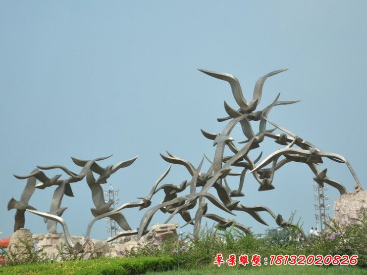 公園不銹鋼抽象動物大雁雕塑