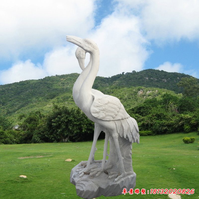 公園石雕仙鶴擺件，大理石動物是