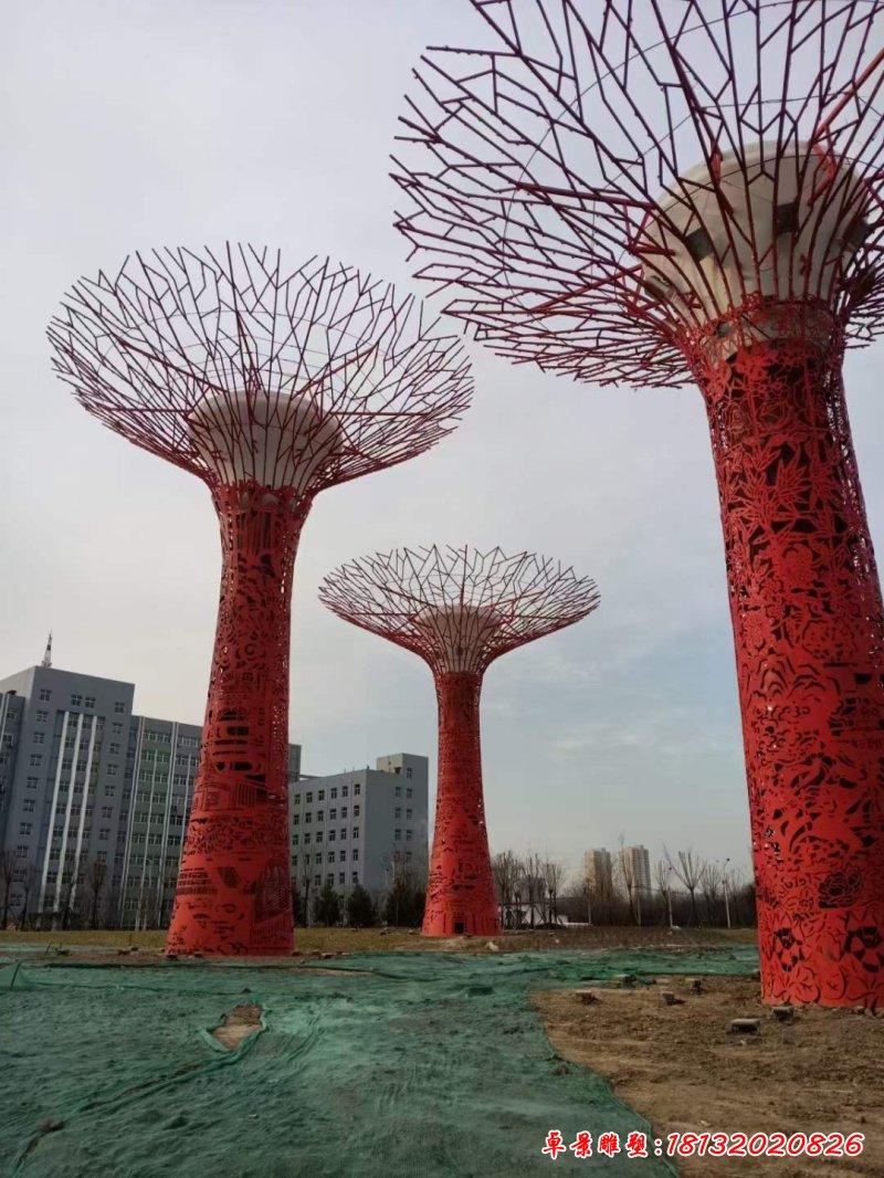 景區不銹鋼剪紙鏤空樹雕塑